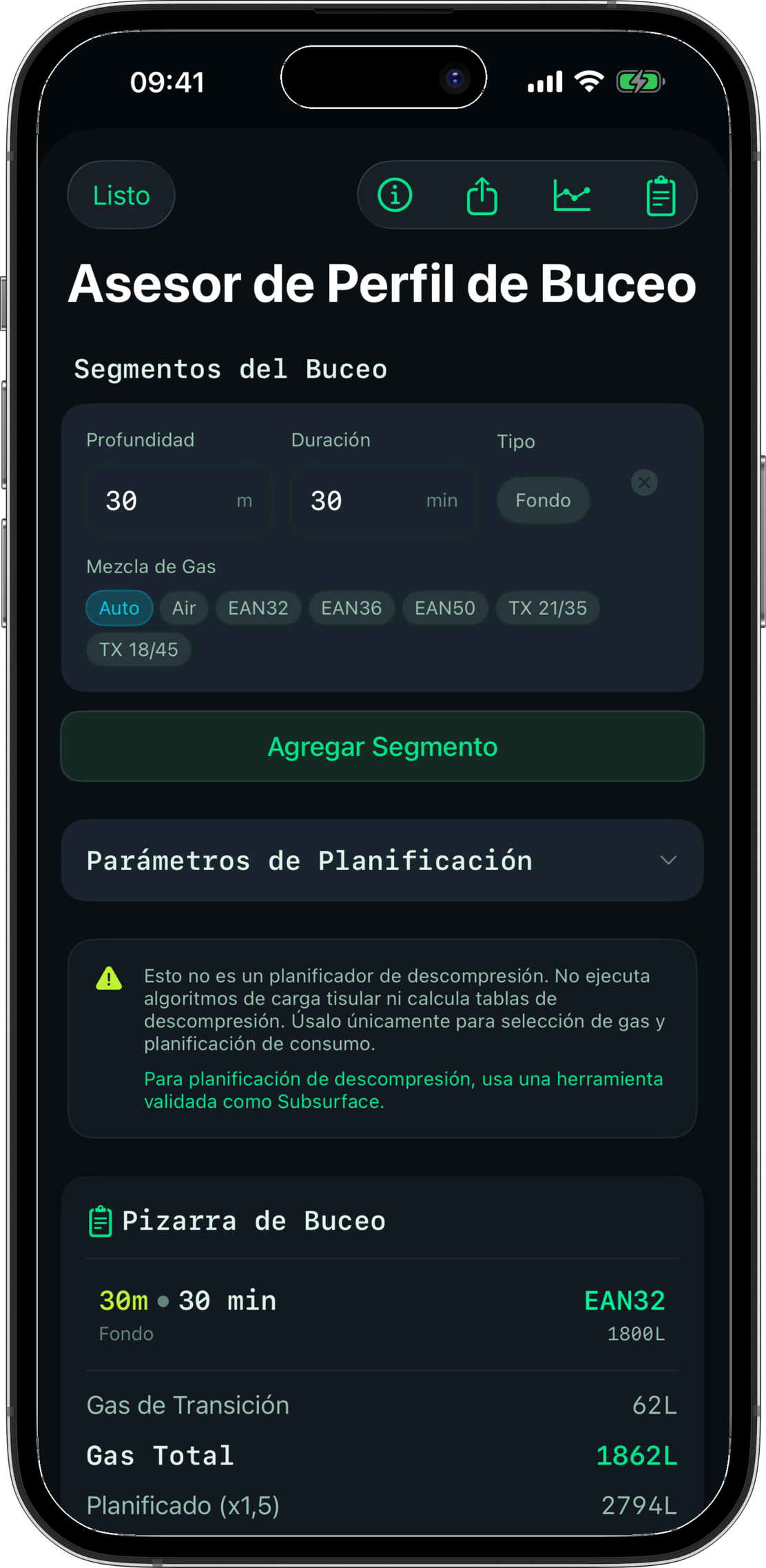 Asesor de perfil de buceo de Dalton