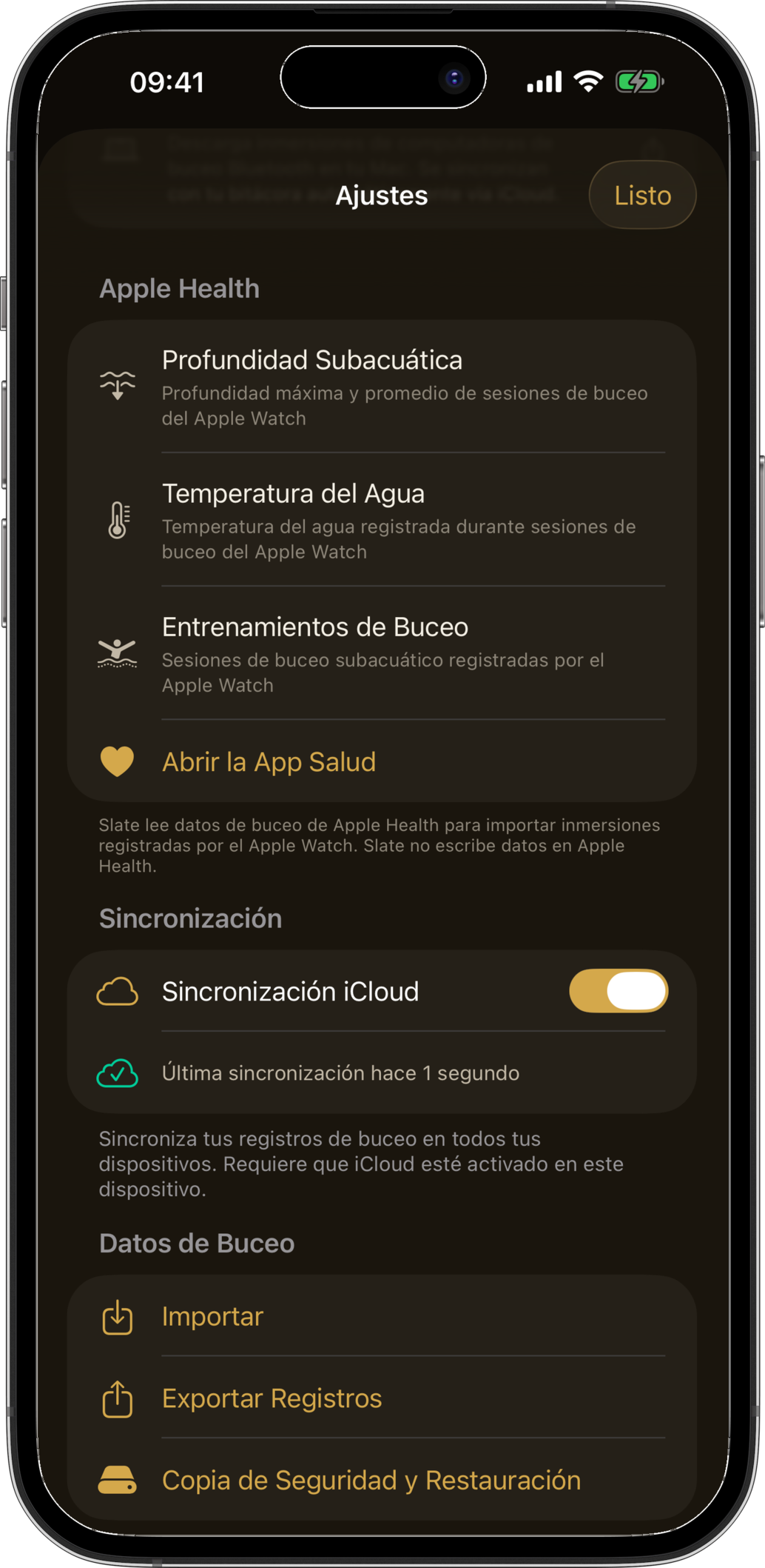Importación inalámbrica BLE descargando inmersiones desde una computadora de buceo